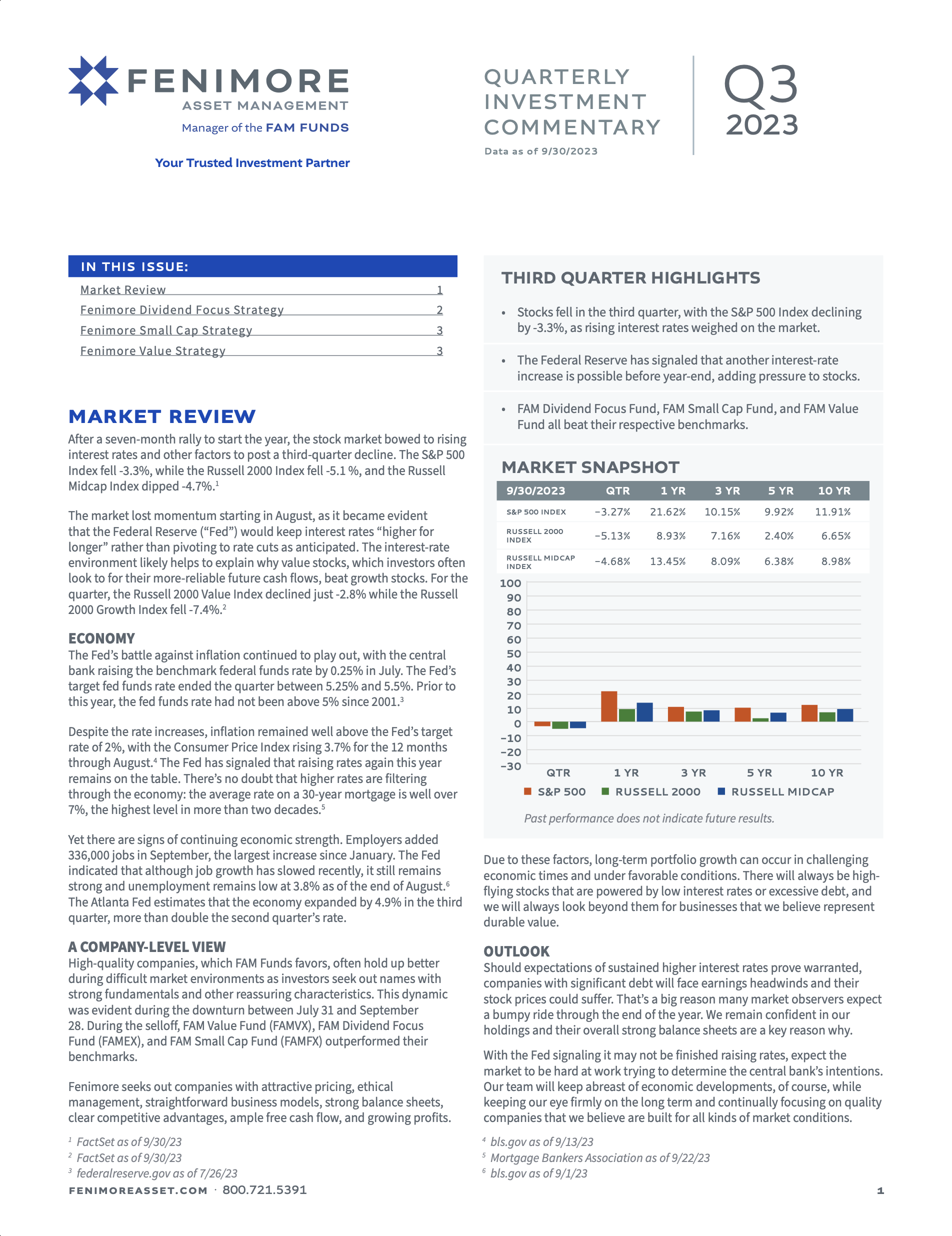 Fenimore Quarterly Investment Commentary Q3 2023